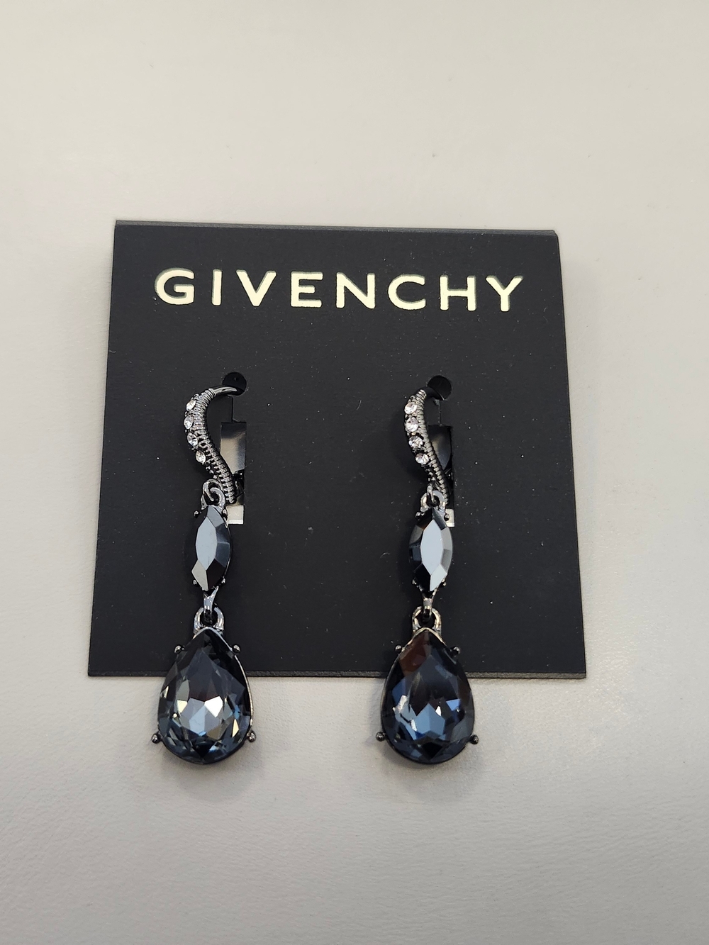 NWT Givenchy Black Pear Crystal Drop Earrings